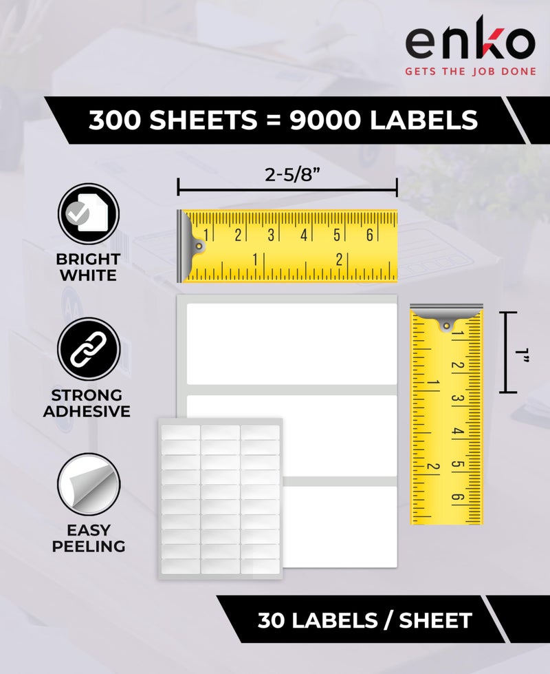 enKo Products enKo 1 x 2-5/8 Inch 30 Up Return Mailing Address Labels White Printable FBA Labels (300 Sheets, 9000 Labels) - Image 3